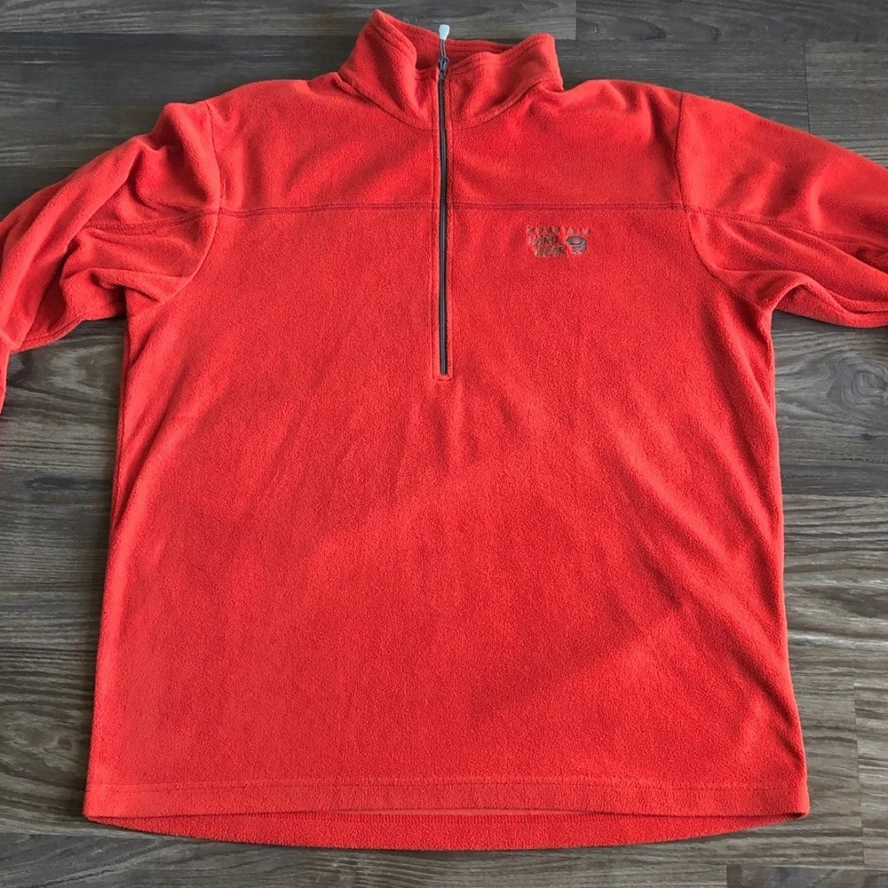 Mountain Hardwear Mens Lightweight Fleece Pullover Large Red Orange Half Zip